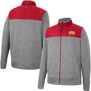 Men's Colosseum Charcoal/Cardinal USC Trojans Putter Herringbone Full-Zip Jacket